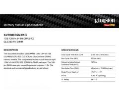 Kingston DDR2 PC2-6400 800MHz 2×1GB (2GB) CL5 KVR800D2N5/1G